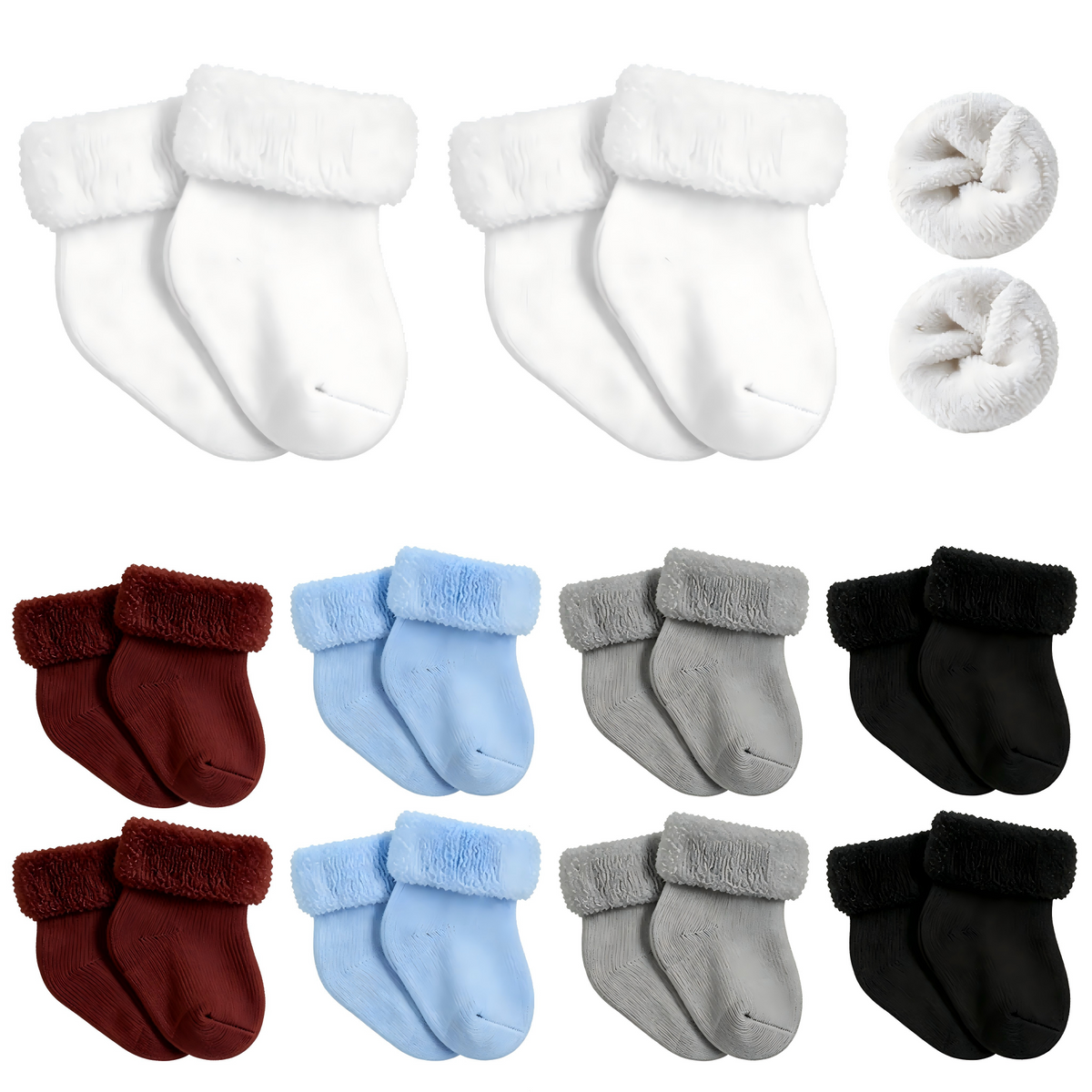 Blue, Gray & Wine Red — Preemie Terry Cuff Socks